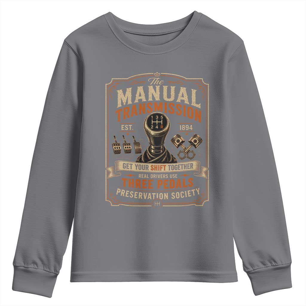 Car Guy Youth Sweatshirt The Manual Transmission Preservation Society TS10 Charcoal Print Your Wear