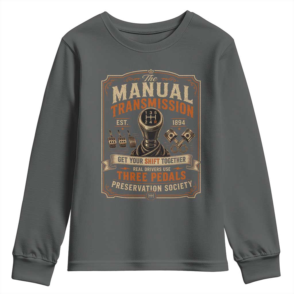 Car Guy Youth Sweatshirt The Manual Transmission Preservation Society TS10 Dark Heather Print Your Wear