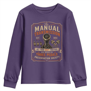Car Guy Youth Sweatshirt The Manual Transmission Preservation Society TS10 Purple Print Your Wear