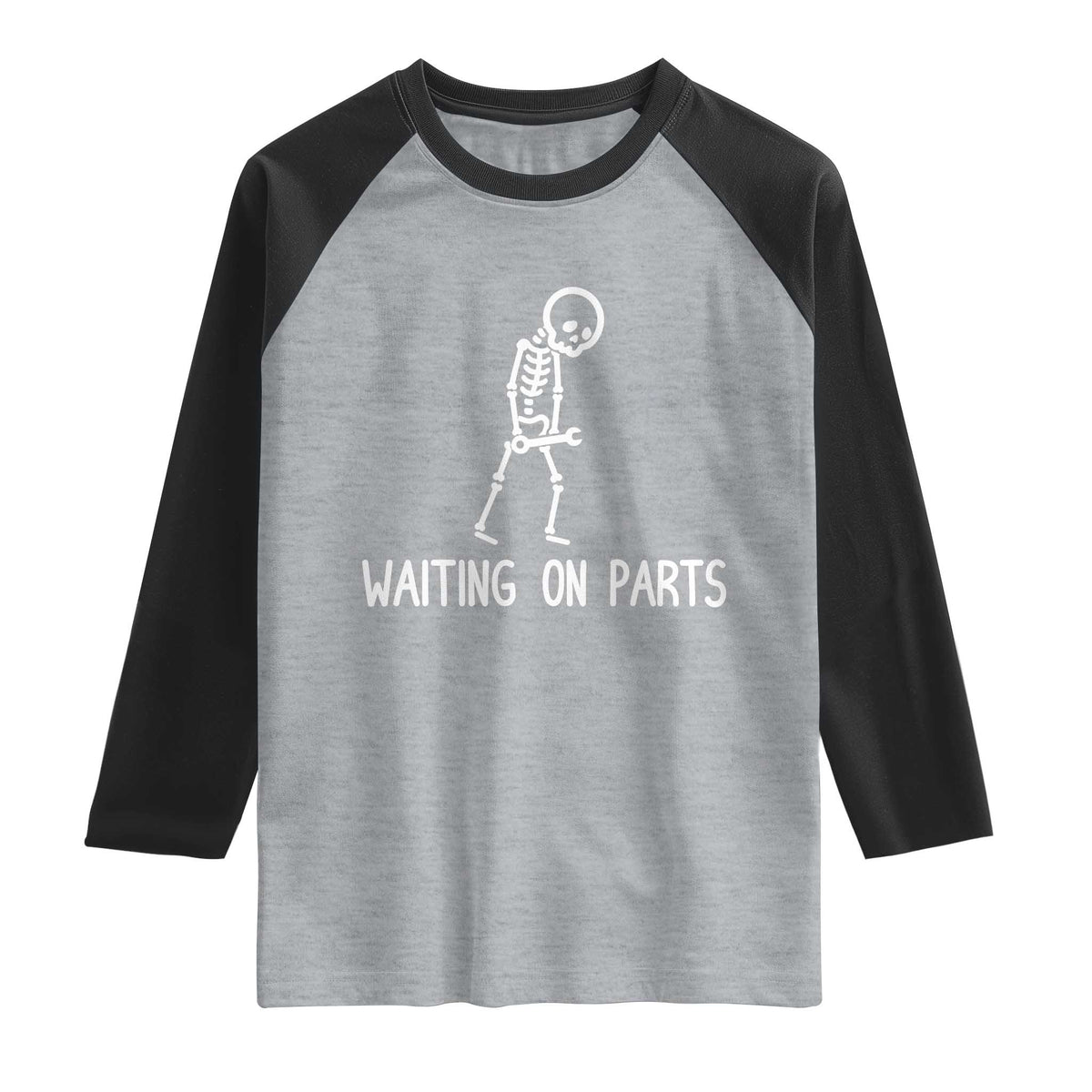 Waiting on Parts Mechanic Skeleton Raglan Shirt Garage Car Guy Auto Repair Life