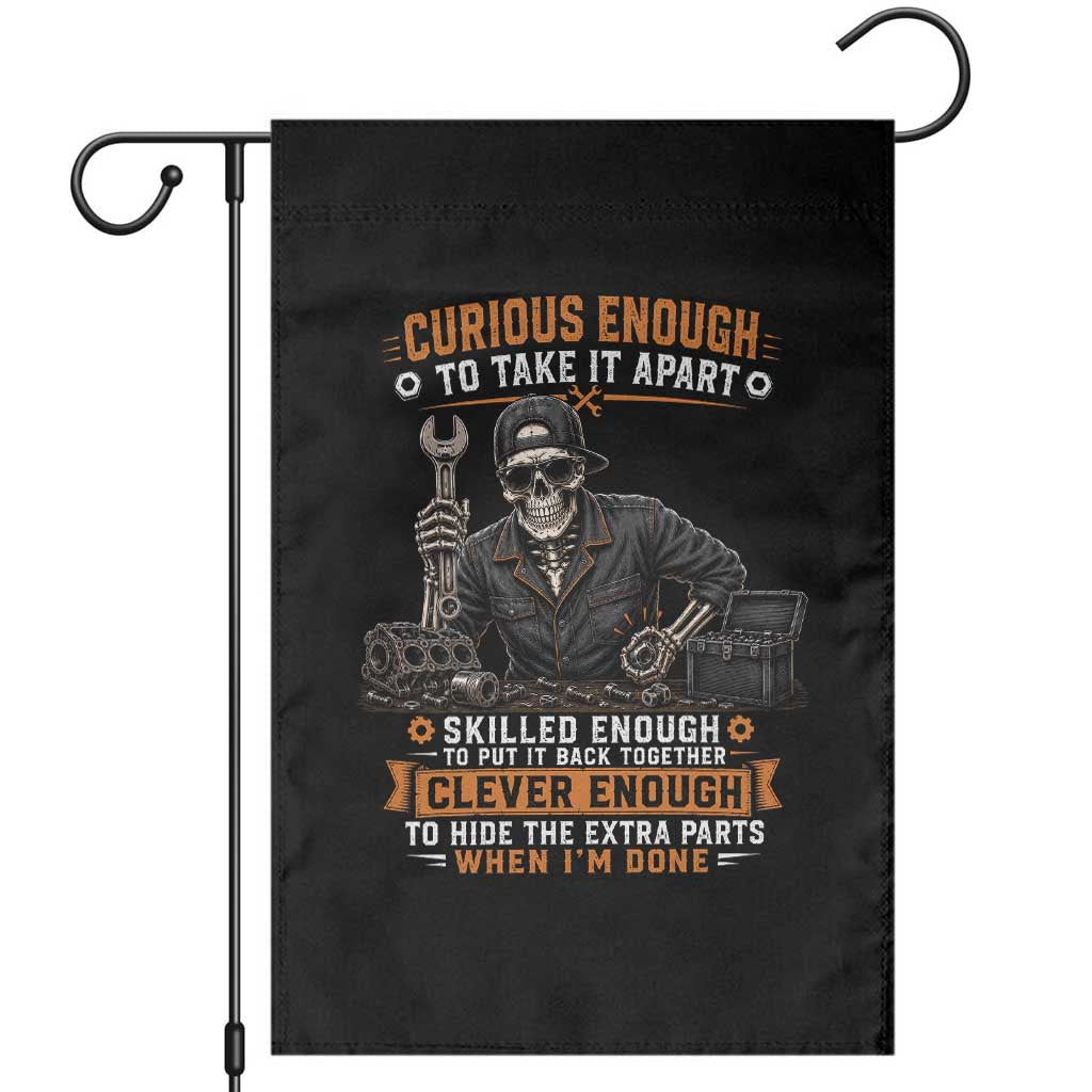 Mechanic Skeleton Garden Flag Curious Enough to Take It Apart Car Auto Repair Garage