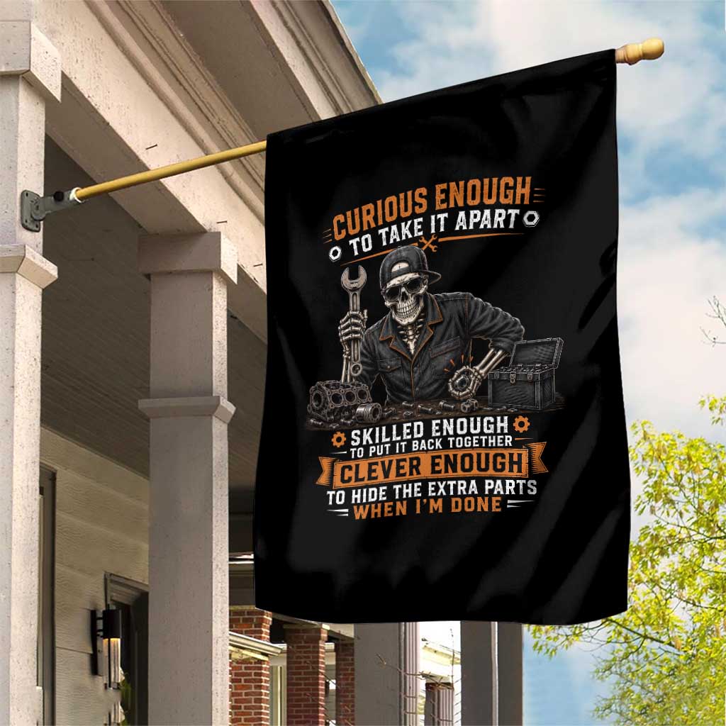 Mechanic Skeleton Garden Flag Curious Enough to Take It Apart Car Auto Repair Garage