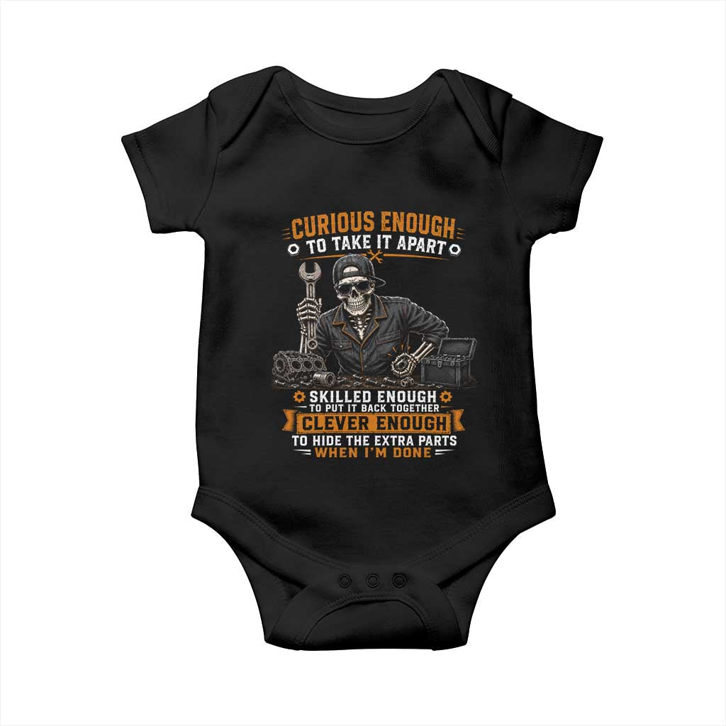 Mechanic Skeleton Baby Onesie Curious Enough to Take It Apart Car Auto Repair Garage TS10 Black Print Your Wear