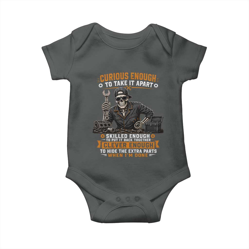 Mechanic Skeleton Baby Onesie Curious Enough to Take It Apart Car Auto Repair Garage