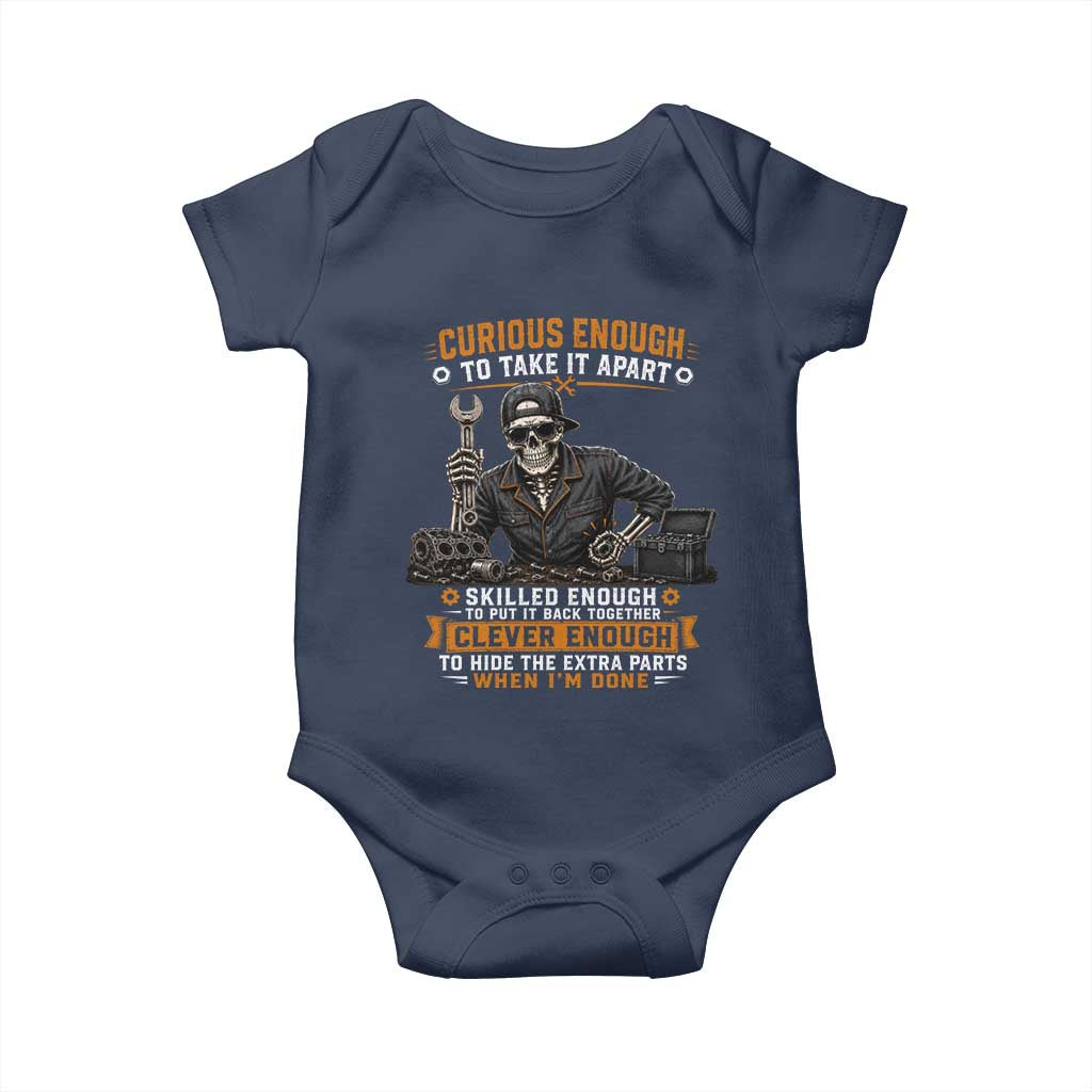 Mechanic Skeleton Baby Onesie Curious Enough to Take It Apart Car Auto Repair Garage