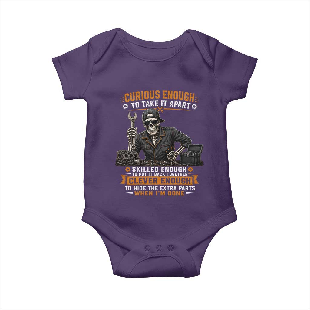 Mechanic Skeleton Baby Onesie Curious Enough to Take It Apart Car Auto Repair Garage