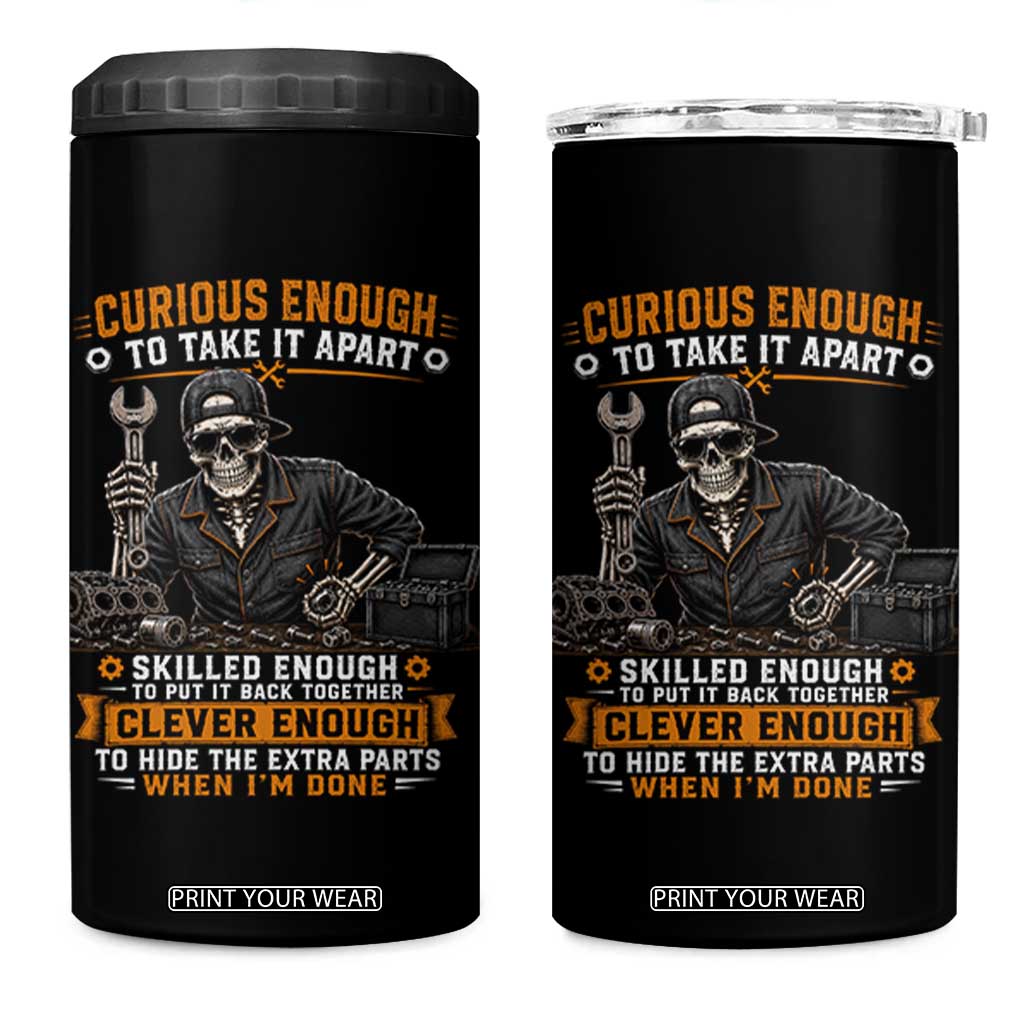 Mechanic Skeleton 4 in 1 Can Cooler Tumbler Curious Enough to Take It Apart Car Auto Repair Garage