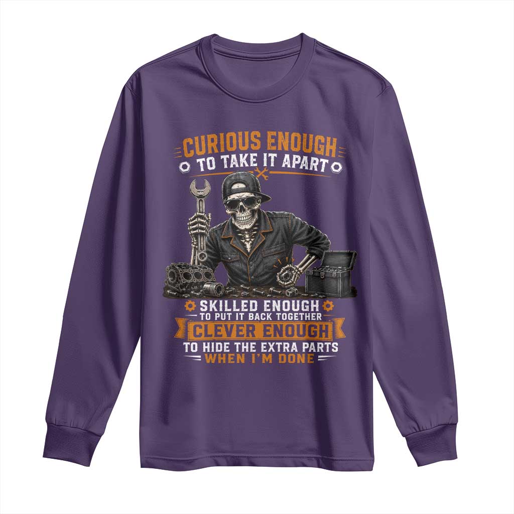 Mechanic Skeleton Long Sleeve Shirt Curious Enough to Take It Apart Car Auto Repair Garage
