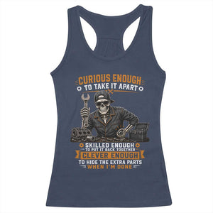 Mechanic Skeleton Racerback Tank Top Curious Enough to Take It Apart Car Auto Repair Garage