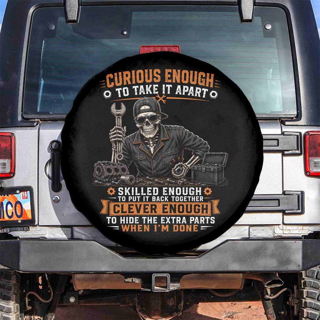 Mechanic Skeleton Spare Tire Cover Curious Enough to Take It Apart Car Auto Repair Garage TS10 No hole Black Print Your Wear