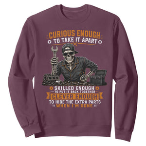 Mechanic Skeleton Sweatshirt Curious Enough to Take It Apart Car Auto Repair Garage