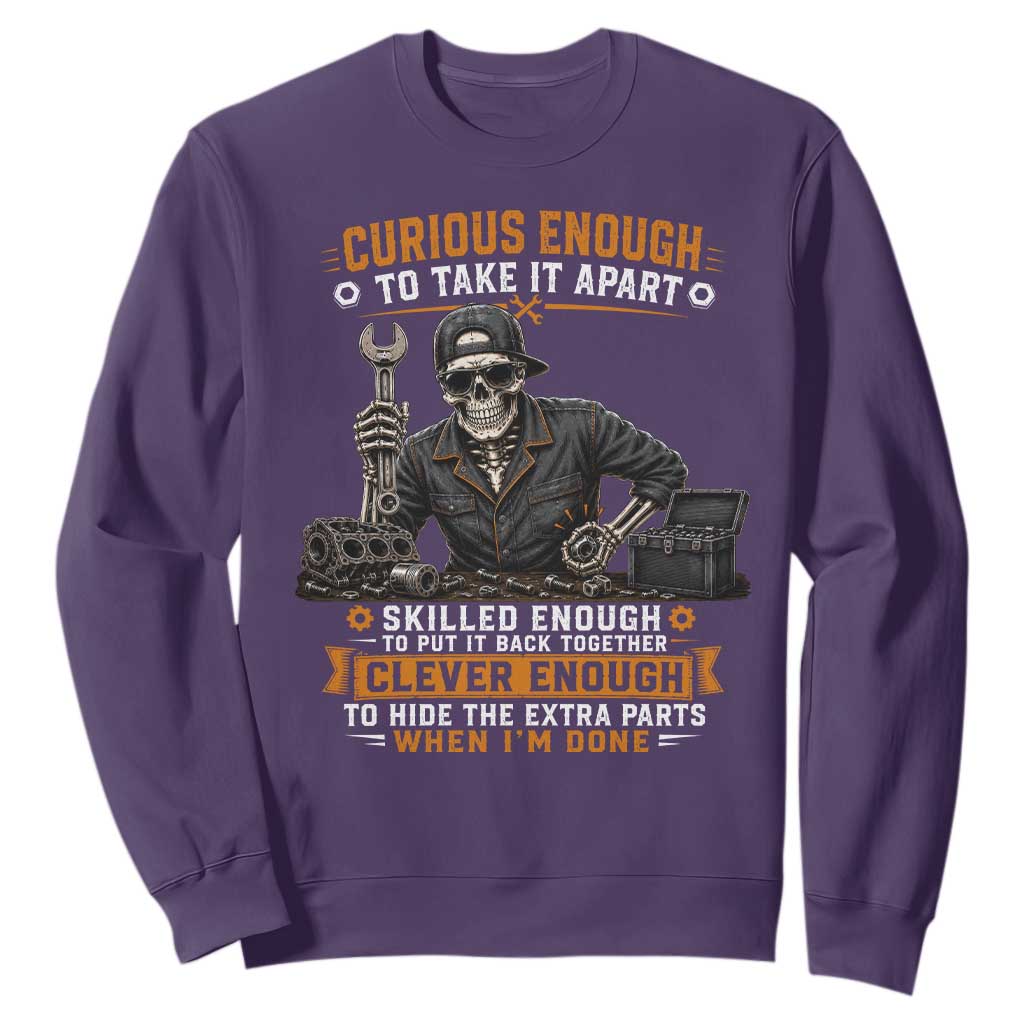 Mechanic Skeleton Sweatshirt Curious Enough to Take It Apart Car Auto Repair Garage