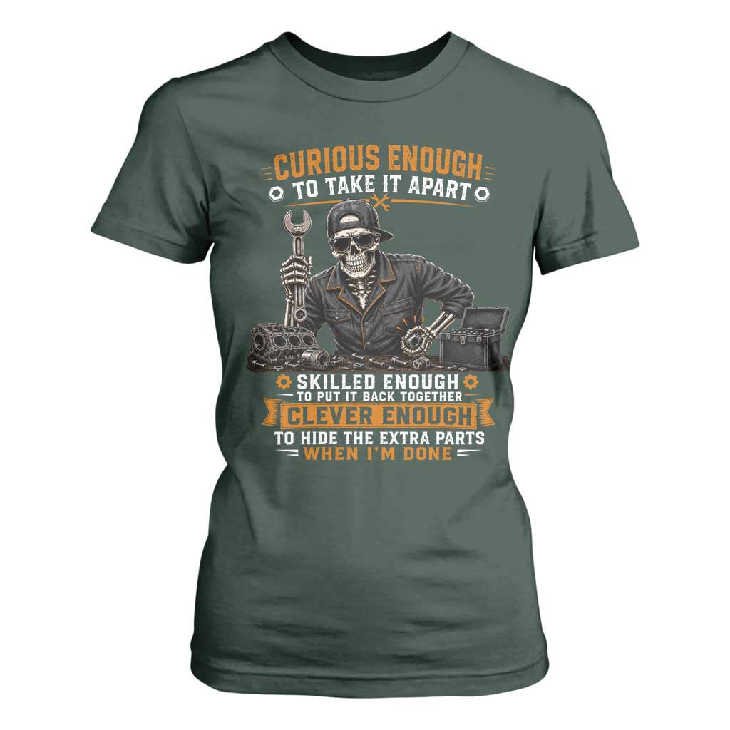 Mechanic Skeleton T Shirt For Women Curious Enough to Take It Apart Car Auto Repair Garage