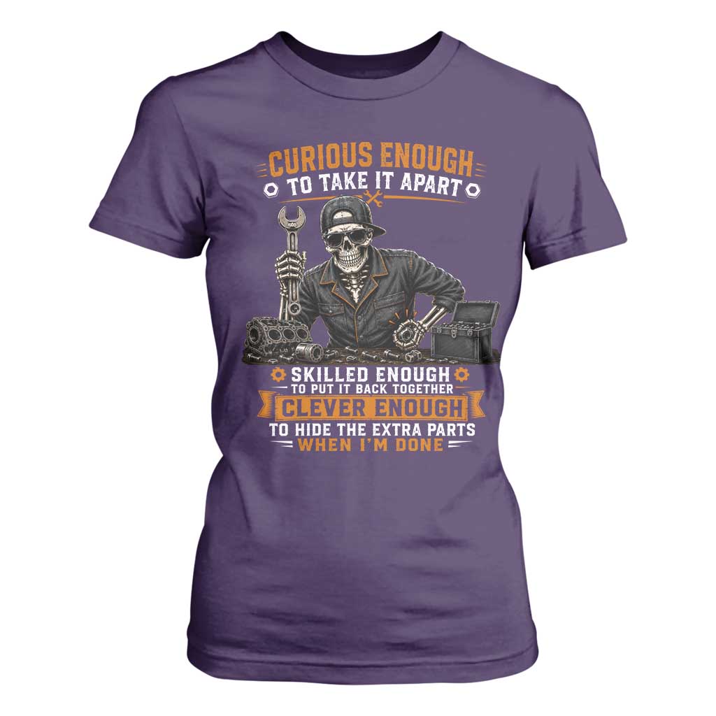 Mechanic Skeleton T Shirt For Women Curious Enough to Take It Apart Car Auto Repair Garage