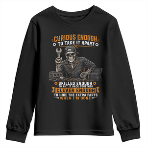 Mechanic Skeleton Youth Sweatshirt Curious Enough to Take It Apart Car Auto Repair Garage