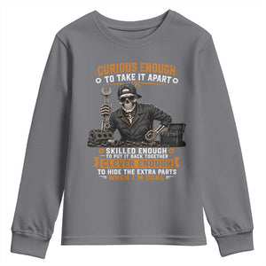 Mechanic Skeleton Youth Sweatshirt Curious Enough to Take It Apart Car Auto Repair Garage