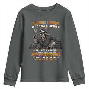 Mechanic Skeleton Youth Sweatshirt Curious Enough to Take It Apart Car Auto Repair Garage
