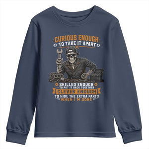 Mechanic Skeleton Youth Sweatshirt Curious Enough to Take It Apart Car Auto Repair Garage