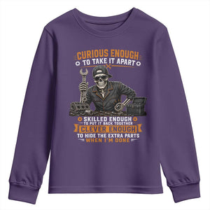 Mechanic Skeleton Youth Sweatshirt Curious Enough to Take It Apart Car Auto Repair Garage