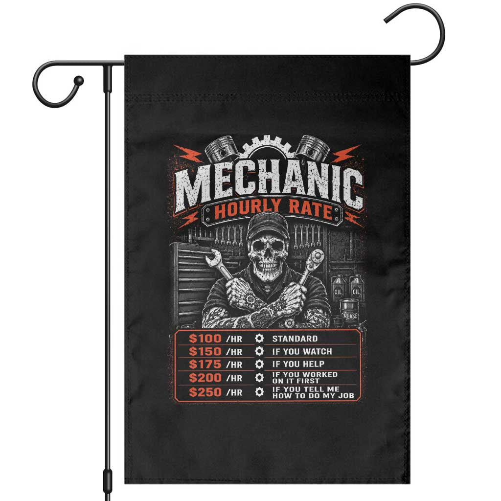 Mechanic Skeleton Garden Flag Funny Hourly Rate Auto Car Garage Labor Rates