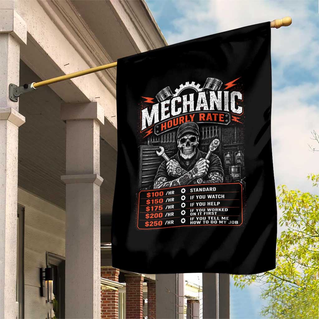 Mechanic Skeleton Garden Flag Funny Hourly Rate Auto Car Garage Labor Rates