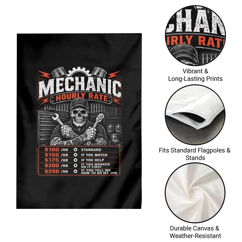 Mechanic Skeleton Garden Flag Funny Hourly Rate Auto Car Garage Labor Rates