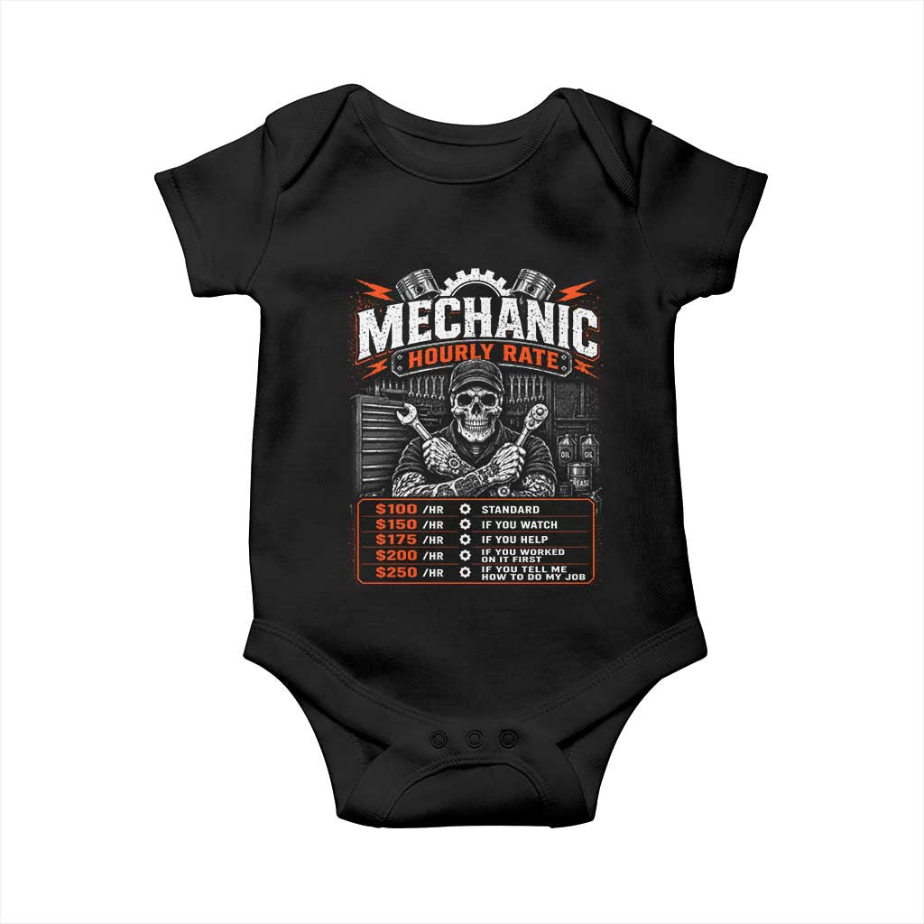 Mechanic Skeleton Baby Onesie Funny Hourly Rate Auto Car Garage Labor Rates