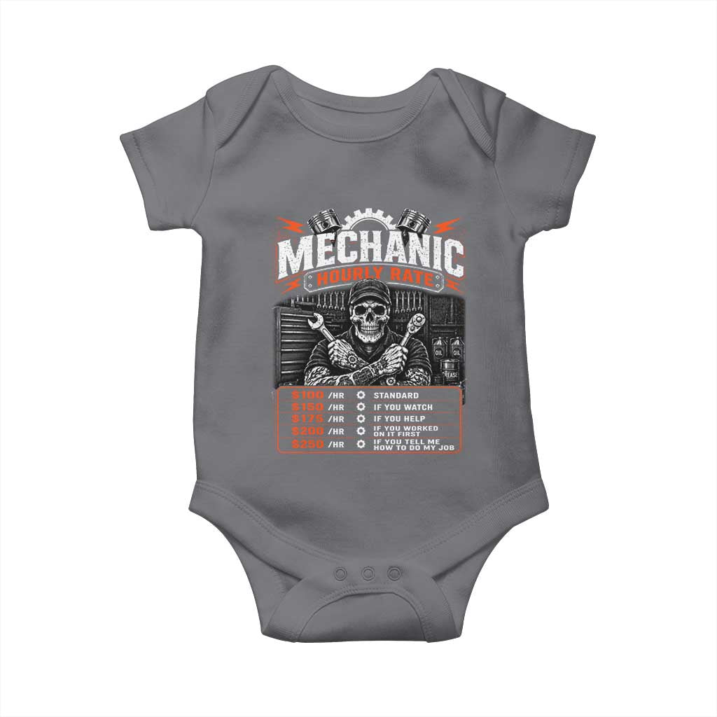 Mechanic Skeleton Baby Onesie Funny Hourly Rate Auto Car Garage Labor Rates