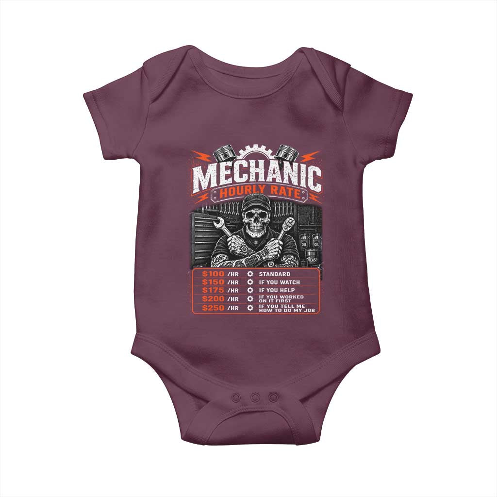 Mechanic Skeleton Baby Onesie Funny Hourly Rate Auto Car Garage Labor Rates
