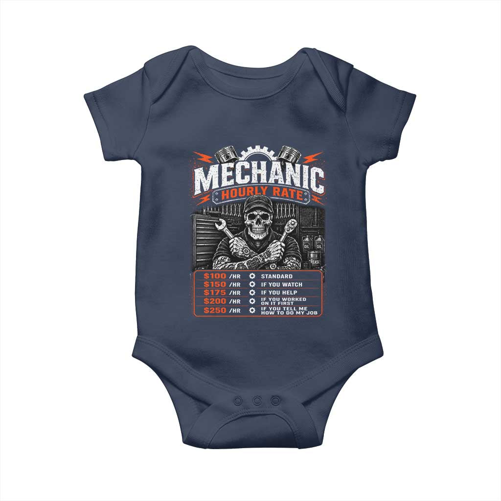 Mechanic Skeleton Baby Onesie Funny Hourly Rate Auto Car Garage Labor Rates