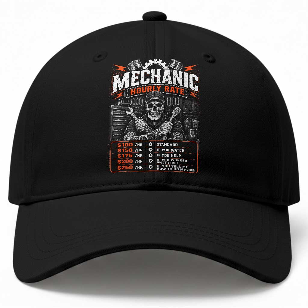 Mechanic Skeleton Baseball Cap Funny Hourly Rate Auto Car Garage Labor Rates