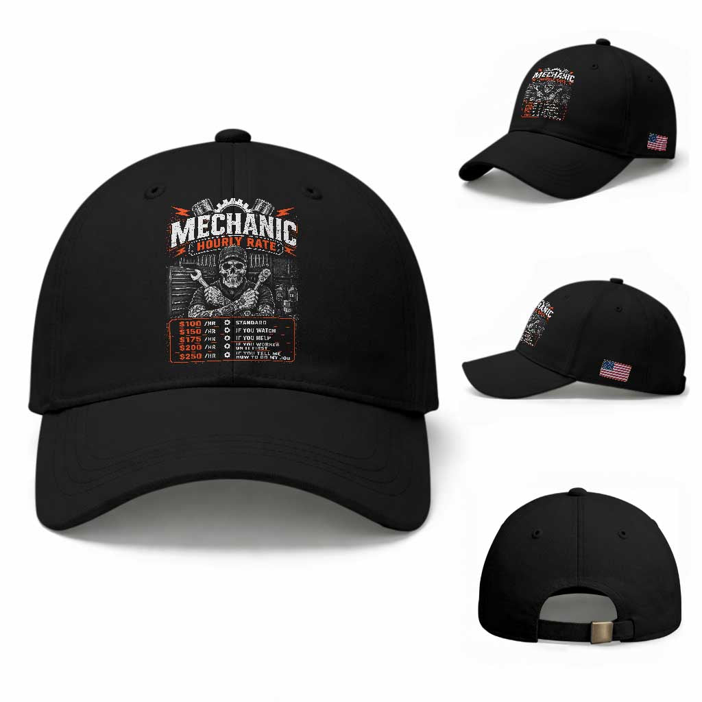 Mechanic Skeleton Baseball Cap Funny Hourly Rate Auto Car Garage Labor Rates