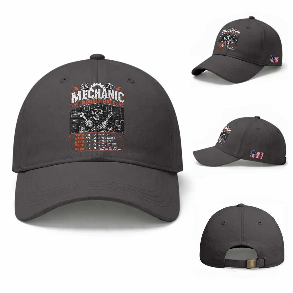 Mechanic Skeleton Baseball Cap Funny Hourly Rate Auto Car Garage Labor Rates