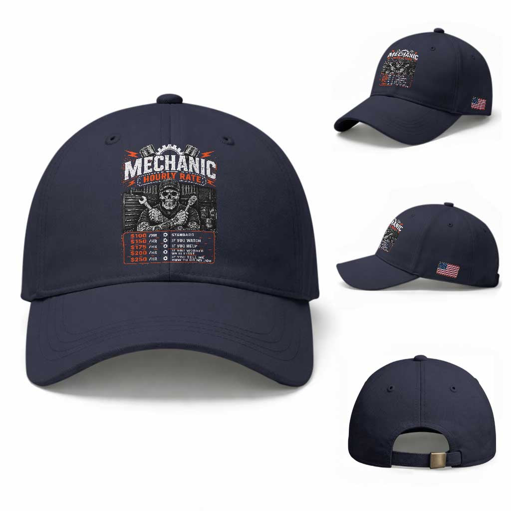 Mechanic Skeleton Baseball Cap Funny Hourly Rate Auto Car Garage Labor Rates