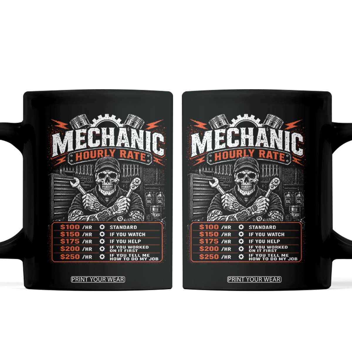 Mechanic Skeleton Coffee Mug Funny Hourly Rate Auto Car Garage Labor Rates