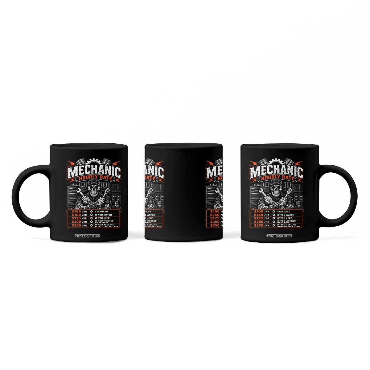 Mechanic Skeleton Coffee Mug Funny Hourly Rate Auto Car Garage Labor Rates