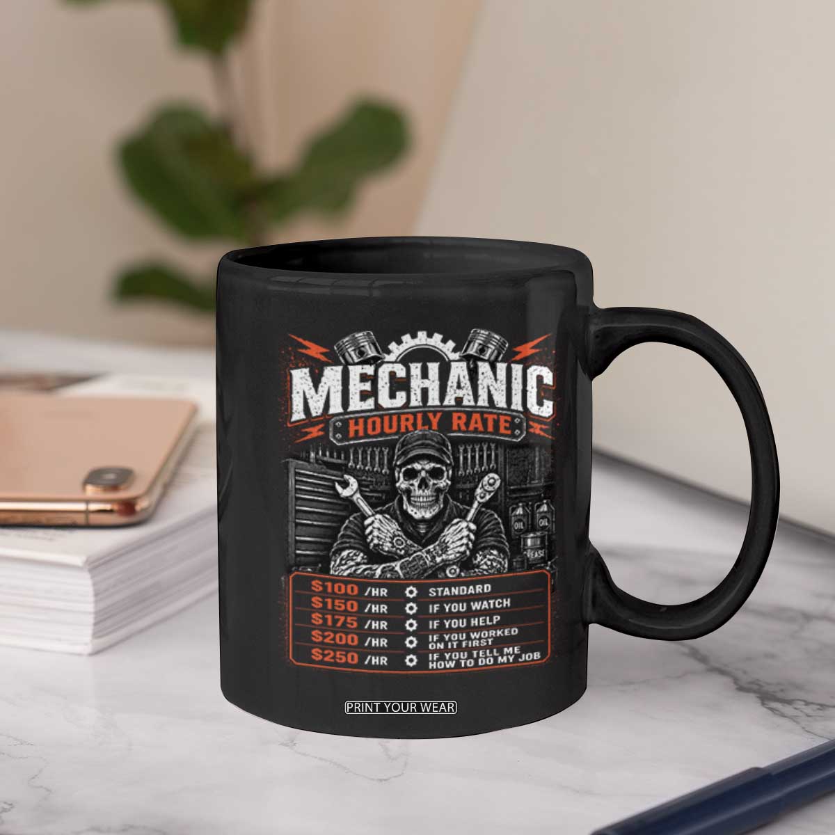 Mechanic Skeleton Coffee Mug Funny Hourly Rate Auto Car Garage Labor Rates