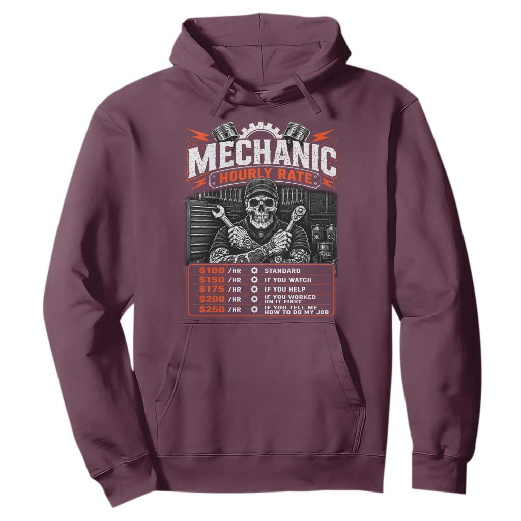 Mechanic Skeleton Hoodie Funny Hourly Rate Auto Car Garage Labor Rates