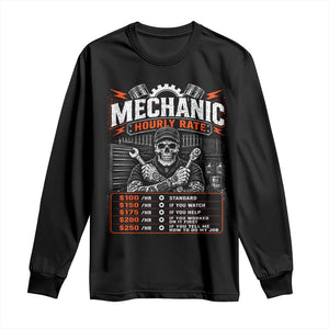 Mechanic Skeleton Long Sleeve Shirt Funny Hourly Rate Auto Car Garage Labor Rates