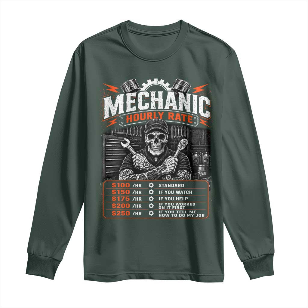 Mechanic Skeleton Long Sleeve Shirt Funny Hourly Rate Auto Car Garage Labor Rates