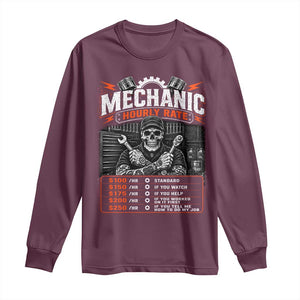 Mechanic Skeleton Long Sleeve Shirt Funny Hourly Rate Auto Car Garage Labor Rates