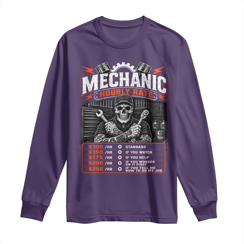 Mechanic Skeleton Long Sleeve Shirt Funny Hourly Rate Auto Car Garage Labor Rates