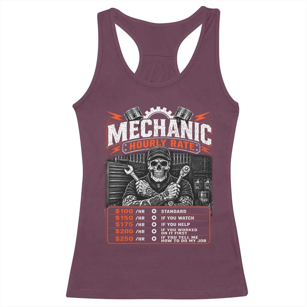 Mechanic Skeleton Racerback Tank Top Funny Hourly Rate Auto Car Garage Labor Rates