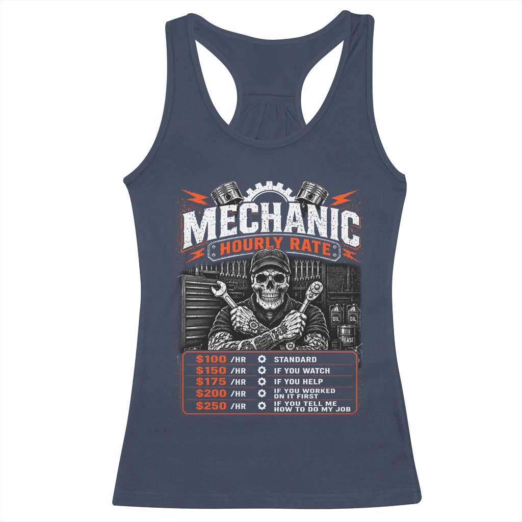 Mechanic Skeleton Racerback Tank Top Funny Hourly Rate Auto Car Garage Labor Rates