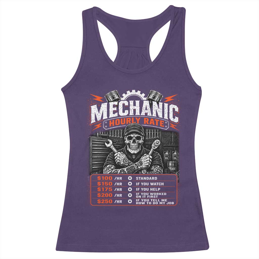Mechanic Skeleton Racerback Tank Top Funny Hourly Rate Auto Car Garage Labor Rates