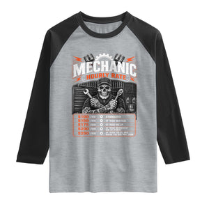 Mechanic Skeleton Raglan Shirt Funny Hourly Rate Auto Car Garage Labor Rates
