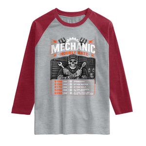 Mechanic Skeleton Raglan Shirt Funny Hourly Rate Auto Car Garage Labor Rates