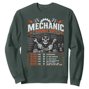 Mechanic Skeleton Sweatshirt Funny Hourly Rate Auto Car Garage Labor Rates