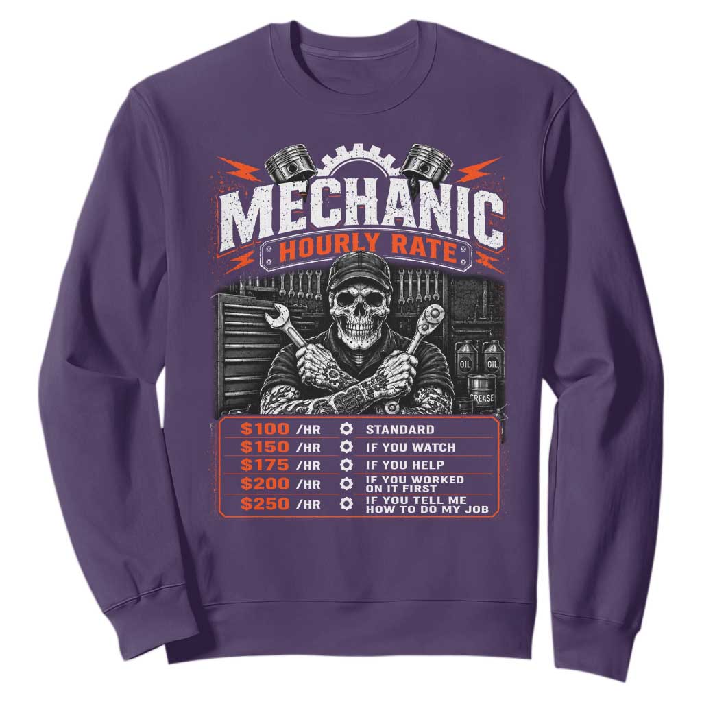 Mechanic Skeleton Sweatshirt Funny Hourly Rate Auto Car Garage Labor Rates
