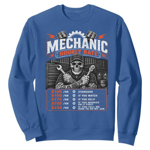 Mechanic Skeleton Sweatshirt Funny Hourly Rate Auto Car Garage Labor Rates
